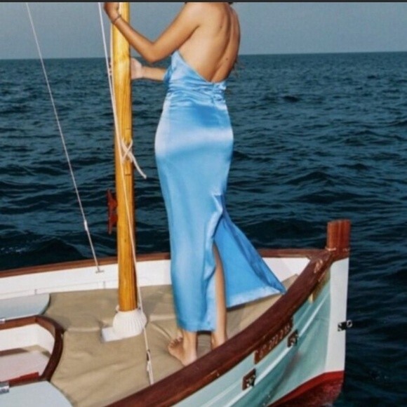 ZARA Bloggers favorite Halter blue Midi Dress Size XL - Picture 5 of 13